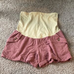 Linen Viscose Blend Maternity Scalloped Shorts Sz M Full Panel Pocket